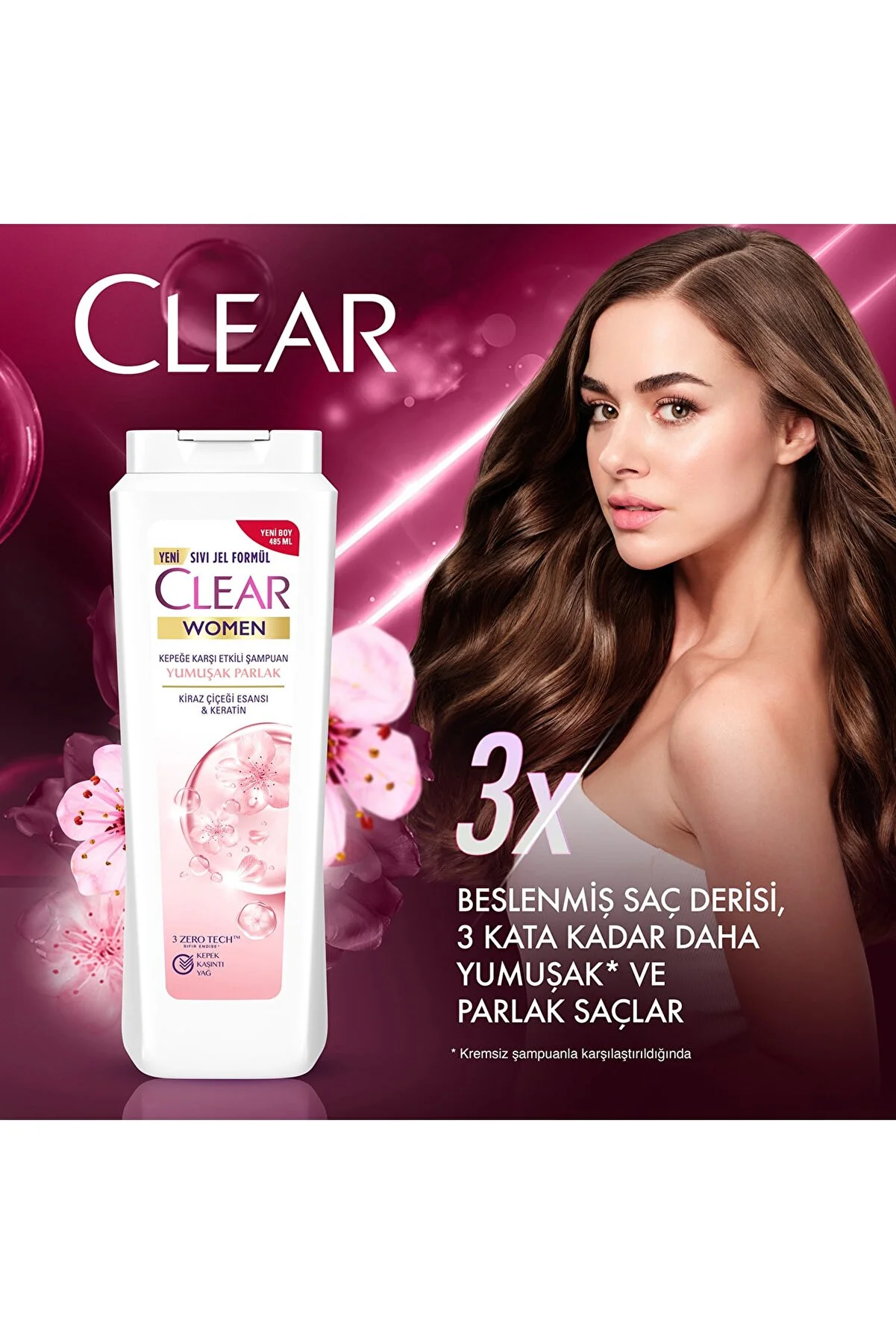 Clear Women Yumuşak Parlak Kiraz Çiçeği Esansı Şampuan 485 ml - Thumbnail
