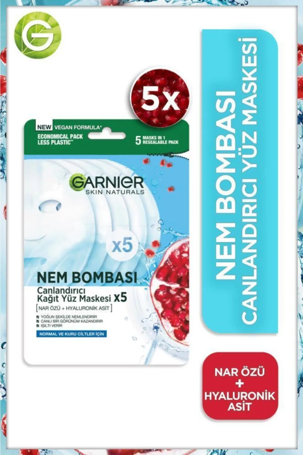 Garnier Nem Bombası Canlandırıcı Kağıt Yüz Maskesi 5 Adet 95 g - 1