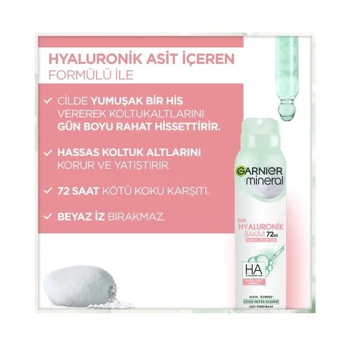 Garnier Mineral Hyaluronik Bakım 72 Saat Sprey Deodorant 150 ml - Thumbnail