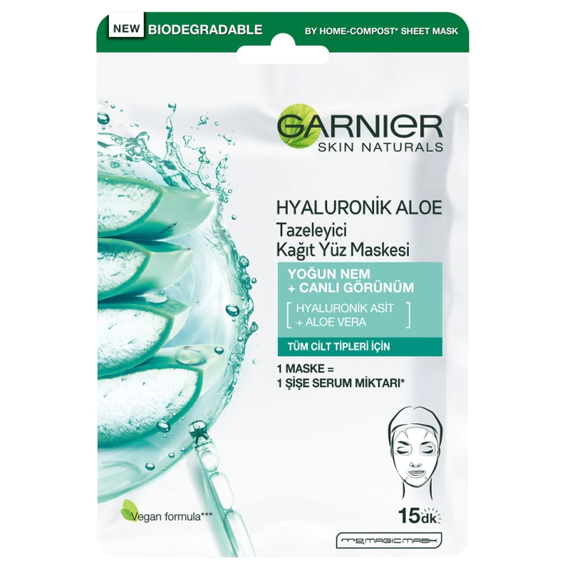 Garnier Hyalunorik Aloe Tazeleyici Kağıt Yüz Maskesi 28 g