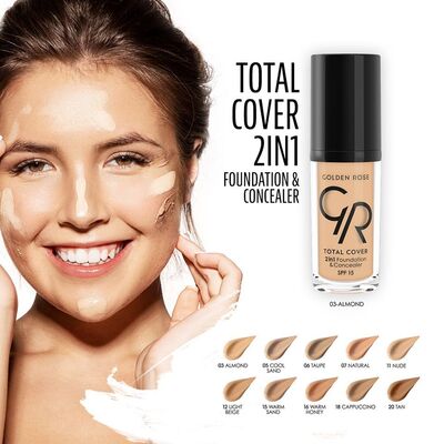 Golden Rose Total Cover 2 in 1 Fondöten & Kapatıcı 15 Warm Sand