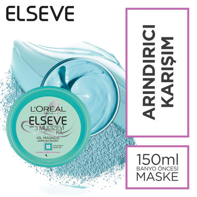 L'Oréal Paris Elseve 3 Mucizevi Kil Banyo Öncesi Kil Maskesi 150 ml