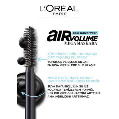 L'Oréal Paris Air Volume Mega Easy Waterproof Suya Dayanıklı Maskara - Siyah