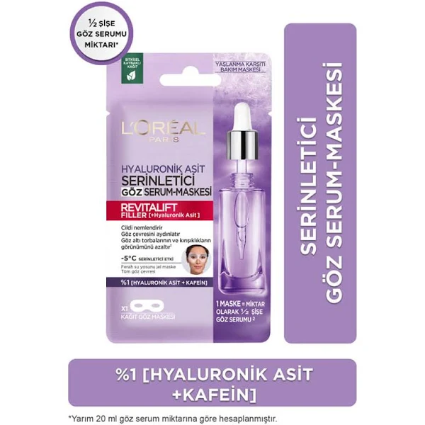 Loreal Paris - Loreal Paris Revitalift Filler Hyaluronik Asit Serinletici Kağıt Göz Serum Maskesi 11 ml