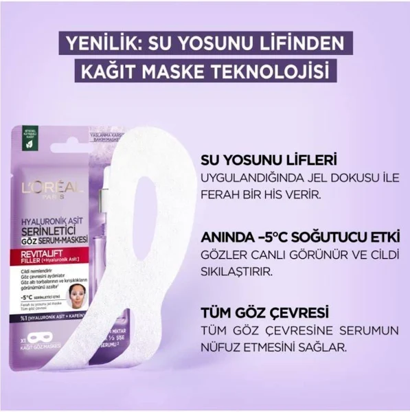 Loreal Paris Revitalift Filler Hyaluronik Asit Serinletici Kağıt Göz Serum Maskesi 11 ml - Thumbnail