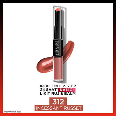 L'Oréal Paris Infaillible 2-Step 24 Saat Kalıcı Likit Ruj & Balm - 312 Incessant Russet - 2