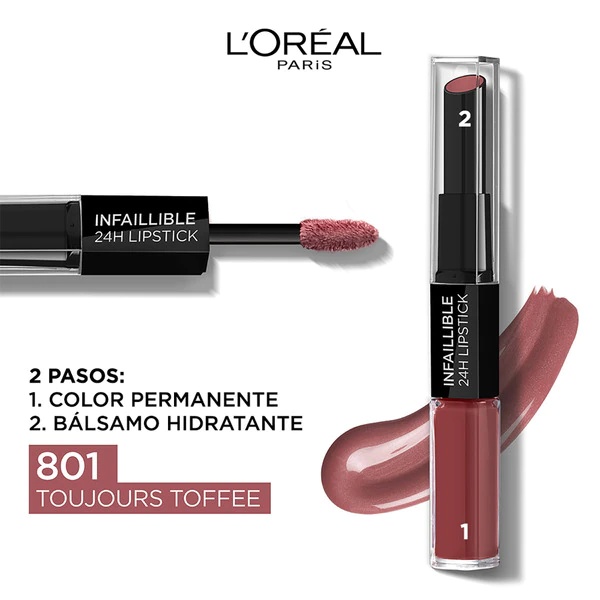 L'Oréal Paris Infaillible 2-Step 24 Saat Kalıcı Likit Ruj & Balm - 801 Toujours Toffee - 1