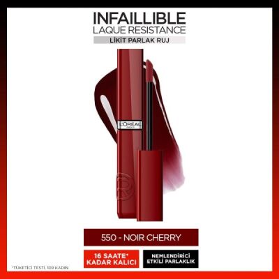 Loreal Paris Infaillible Laque Resistance Likit Parlak Ruj - 550 Noir Cherr - 2