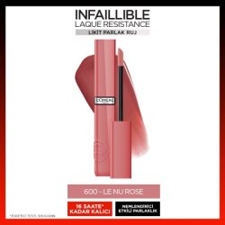 Loreal Paris Infaillible Laque Resistance Likit Parlak Ruj - 600 Le Nu Rose - 2