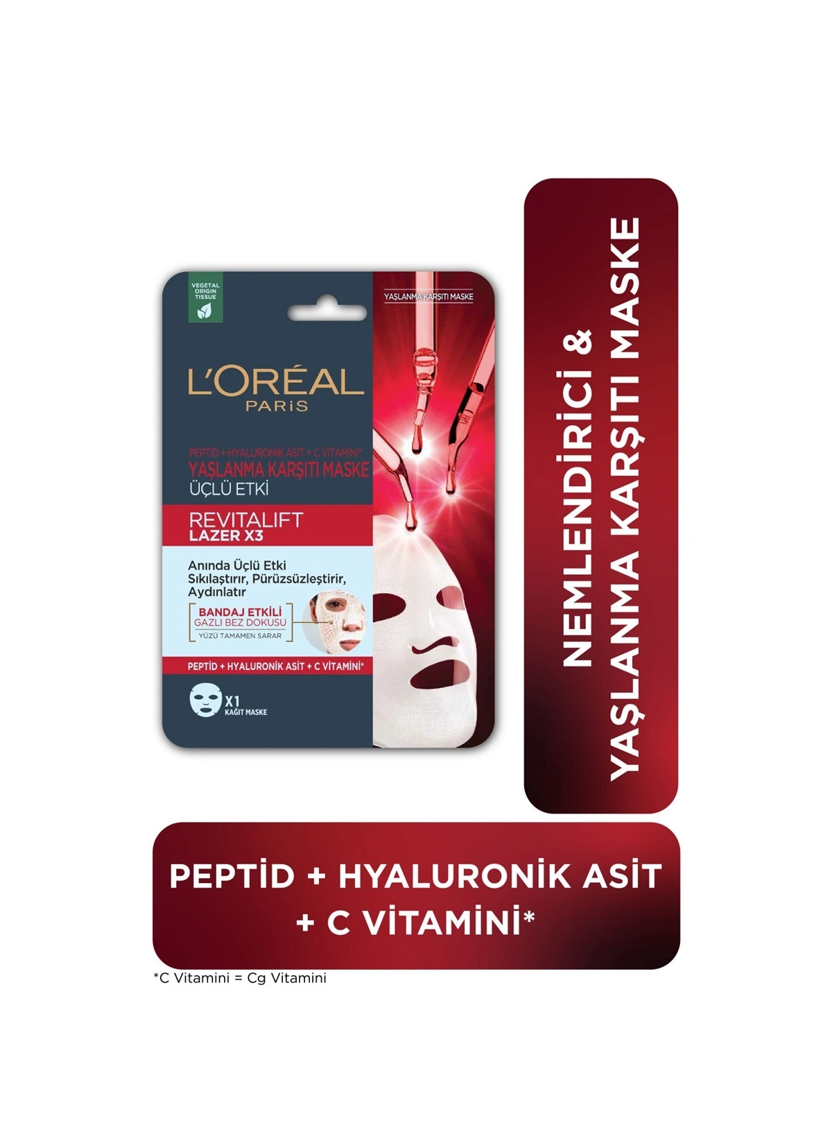 Loreal Paris Revitalift Lazer X3 Yaşlanma Karşıtı Kağıt Maske 28 g - Thumbnail