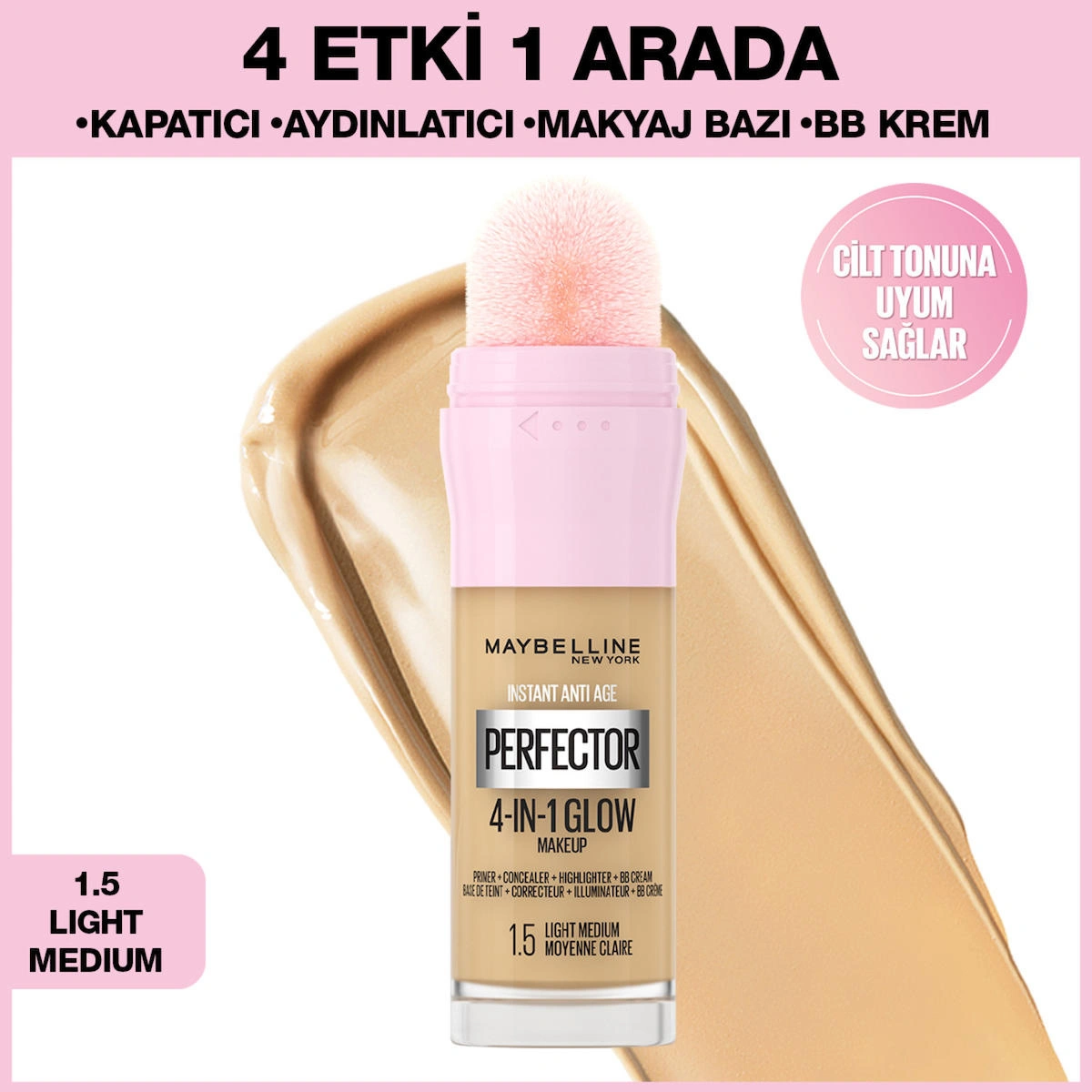 Maybelline New York Instant Perfector Glow 4 Etki 1 Arada Kapatıcı 1.5 Light Medium - Thumbnail