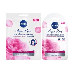 Nivea - Nivea Aqua Rose Organik Gül Suyu ve Hyaluron Nemlendirici Kağıt Maske + Göz Maskesi