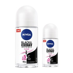 Nivea Black White Invisible Clear Roll On 50 ml + 25 ml - Nivea