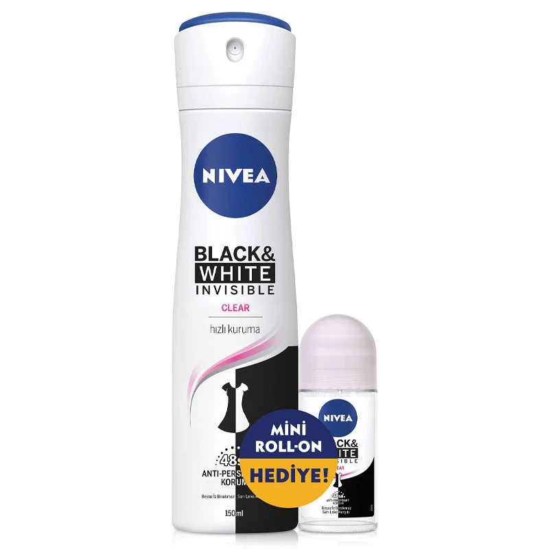 Nivea Women Black White Invisible Clear Deodorant 150 ml + Roll On 25 ml - Nivea