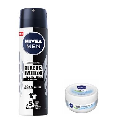 Nivea Men Black White Invisible Deodorant 150 ml + 50 ml Soft Creme - 1