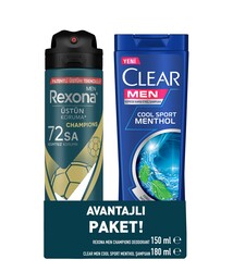 Rexona Men Champions Deodorant 150 ml + Clear Men Cool Sport Menthol Şampuan 180 ml - Rexona