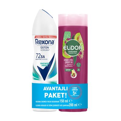 Rexona Shower Fresh Deodorant 150 ml + Elidor Şampuan 200 ml